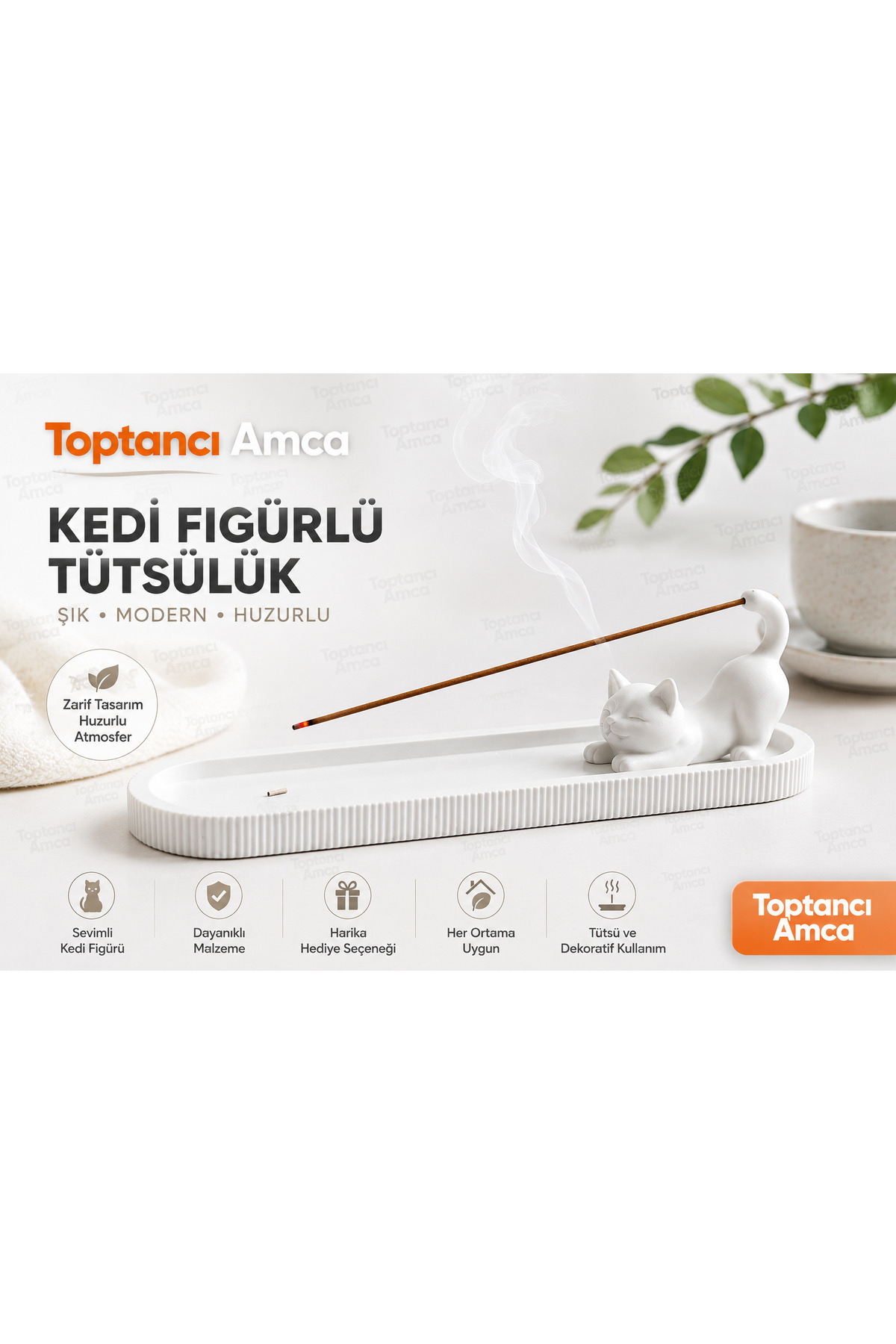 Kedi Figürlü Tütsülük – Dekoratif Tütsü Tutucu | Modern Ev Dekoru pla baskı