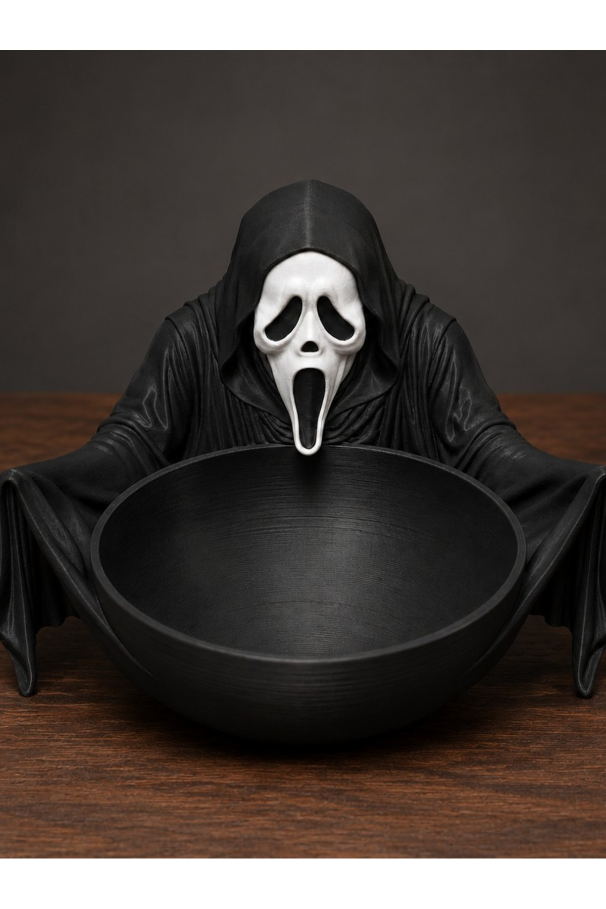 Çığlık Maskeli Korku Figürlü Dekoratif Kase – 3D Baskı PLA Siyah Halloween Şekerlik ve Masaüstü Organizer - 1