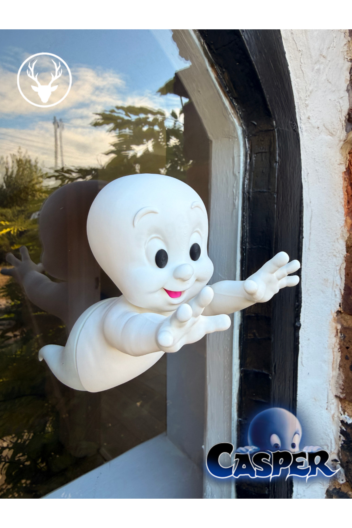 Sevimli Hayalet Casper Figürlü 3D Baskı PLA Dekoratif Duvar ve Pencere Süsü – Beyaz - 1