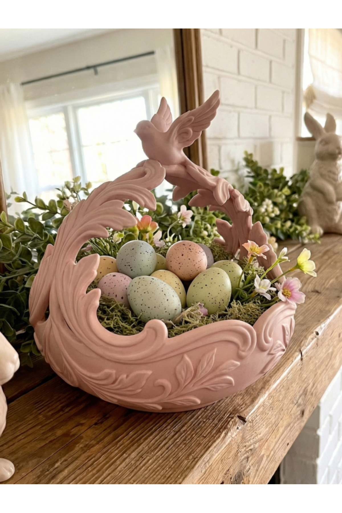 Kuş ve Çiçek Figürlü Dekoratif Sepet, 3D Baskı PLA Pembe Çiçeklik, Takı ve Aksesuar Organizeri - 1