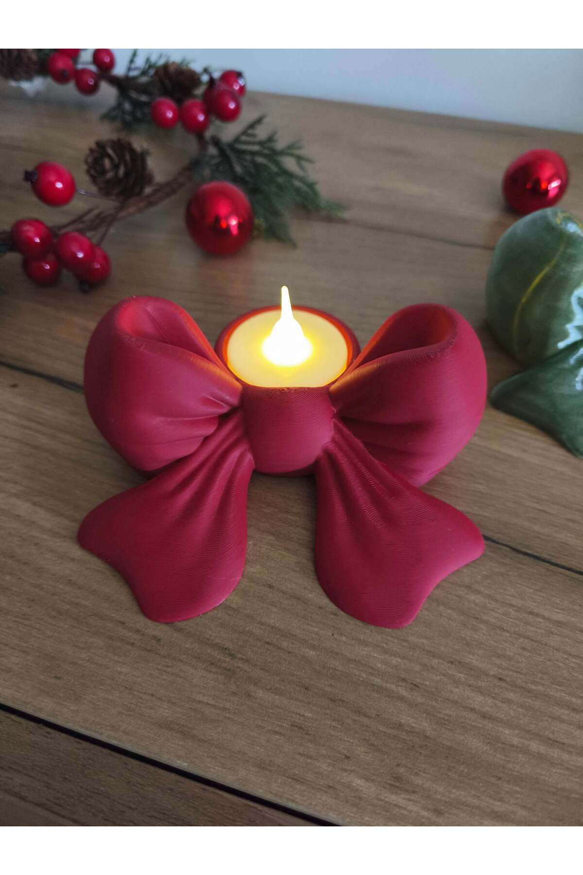 3D Baskı Fiyonk Tasarımlı Tealight Mumluk – Dekoratif Yılbaşı ve Masaüstü Süsü - 1