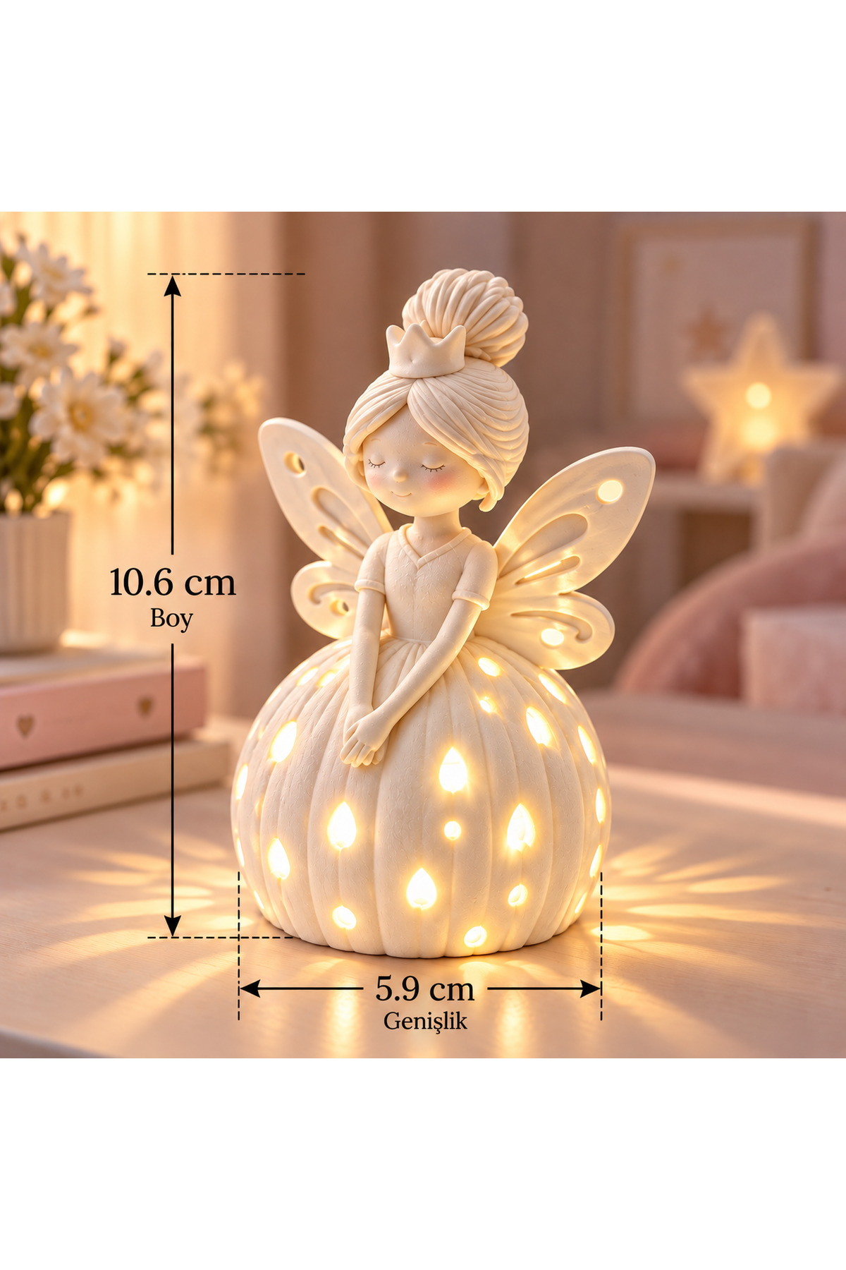 Peri Kız Figürlü Işıklı Dekoratif Gece Lambası – 3D PLA BASKI DAYANIKLI MALZEME - 1