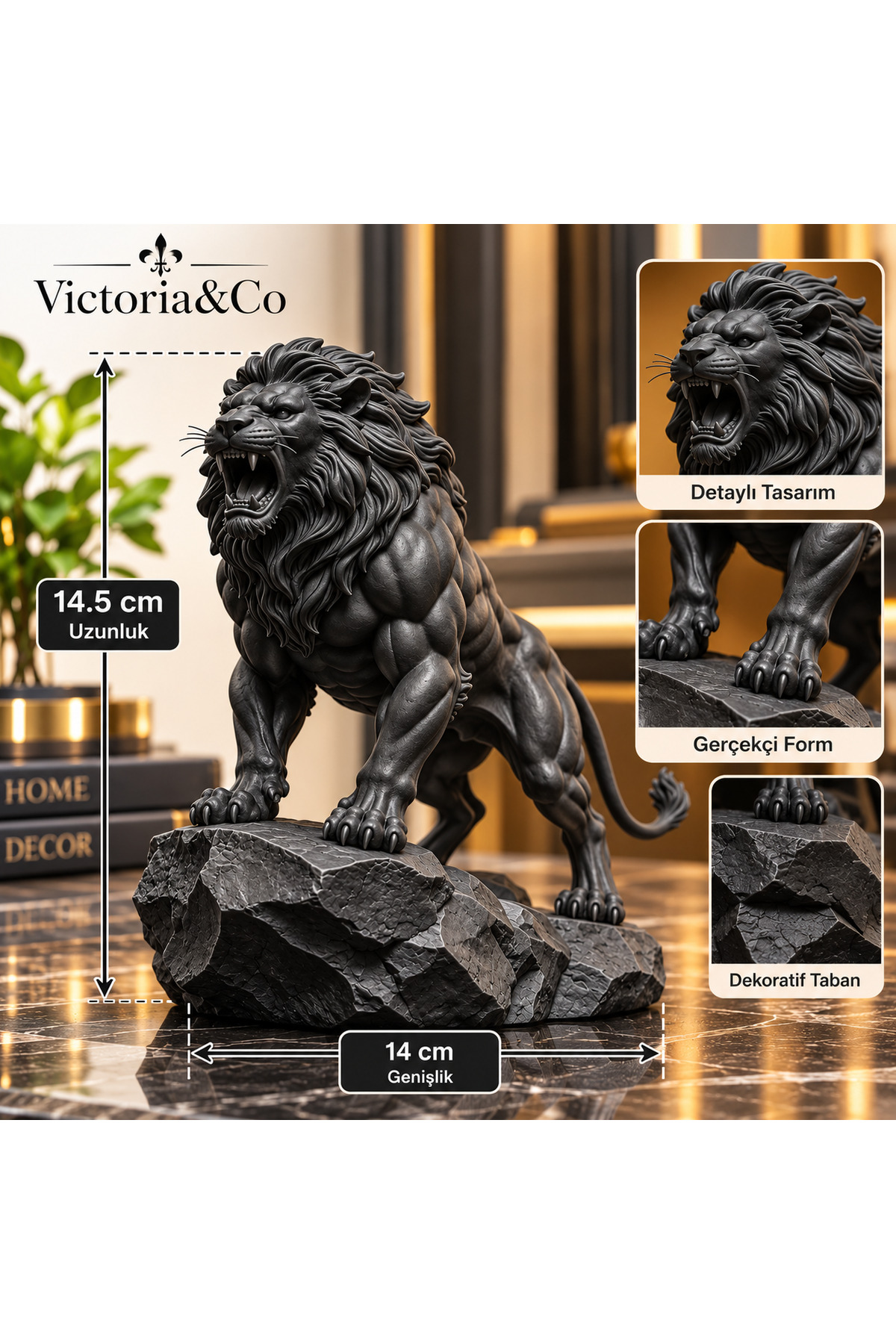 Kükreyen Aslan Figürlü Dekoratif Biblo – 3D PLA BASKI DAYANIKLI MALZEME - 1