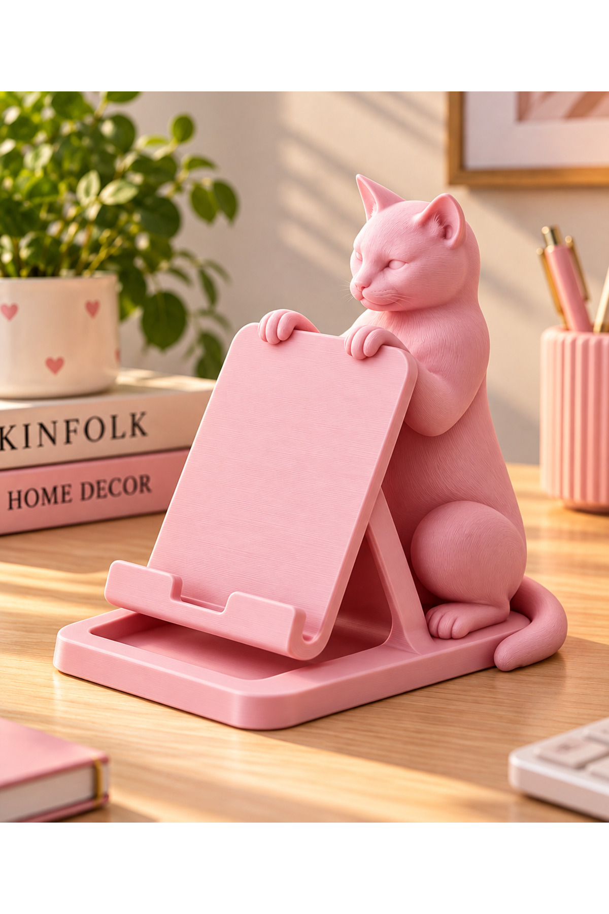 Kedi Figürlü Telefon ve Tablet Standı – 3D Baskı Plastik Tasarım - 1