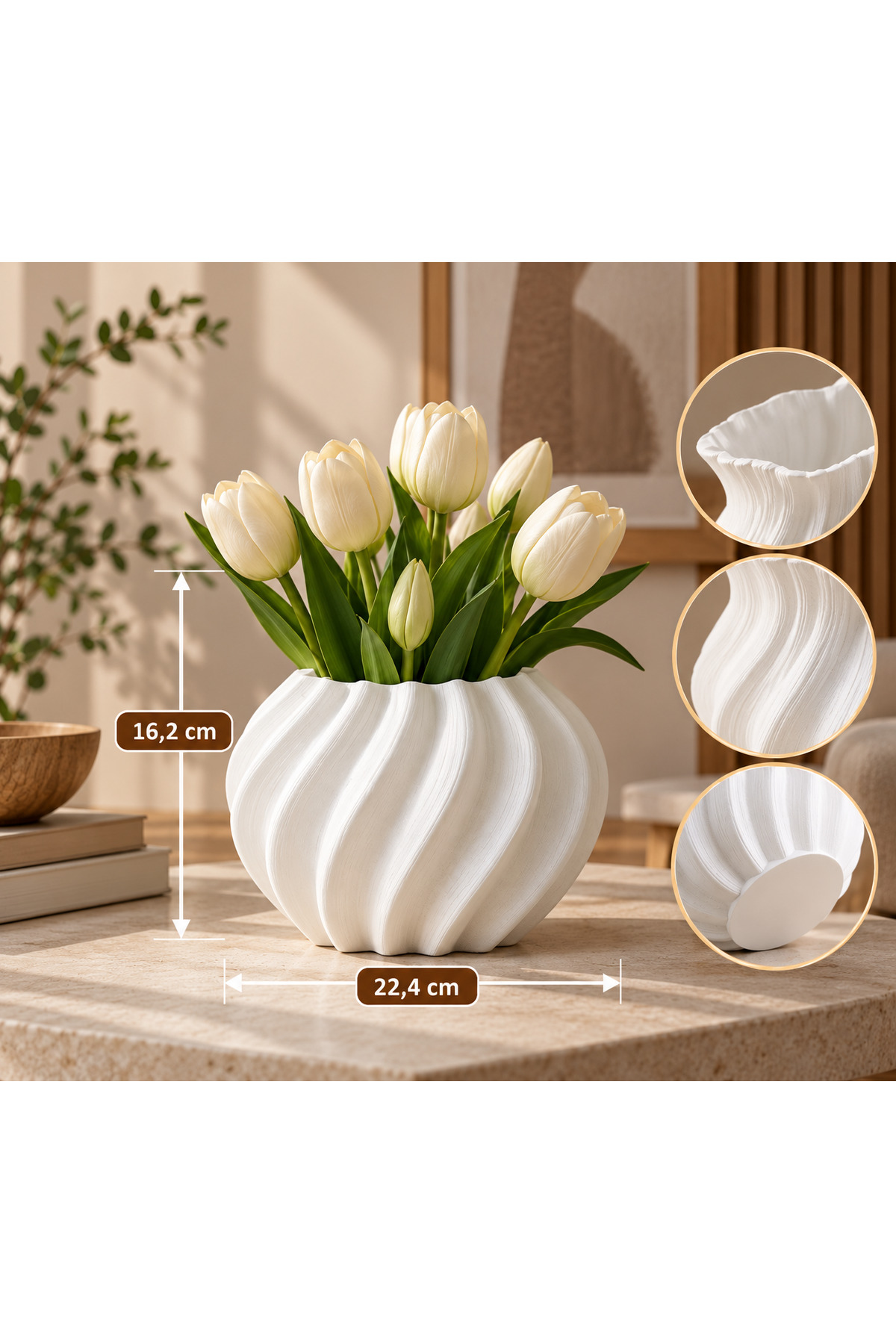 Dekoratif Lale Vazosu – Modern Dalgalı Tasarım 3D Baskı Çiçek Vazosu - 1