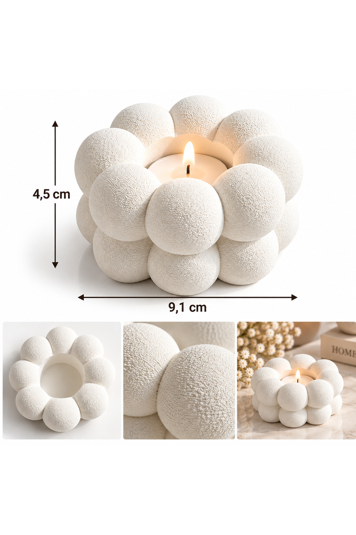 Dekoratif Çiçek Mumluk – 3D Baskı Yuvarlak Tealight Mumluk, Modern Ev Dekorasyonu