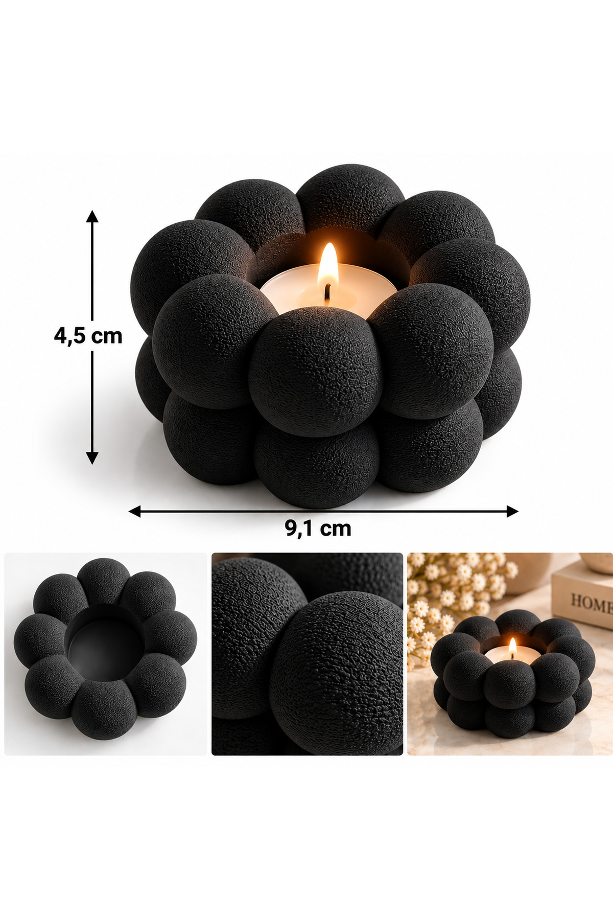 Dekoratif Çiçek Mumluk – 3D Baskı Yuvarlak Tealight Mumluk, Modern Ev Dekorasyonu