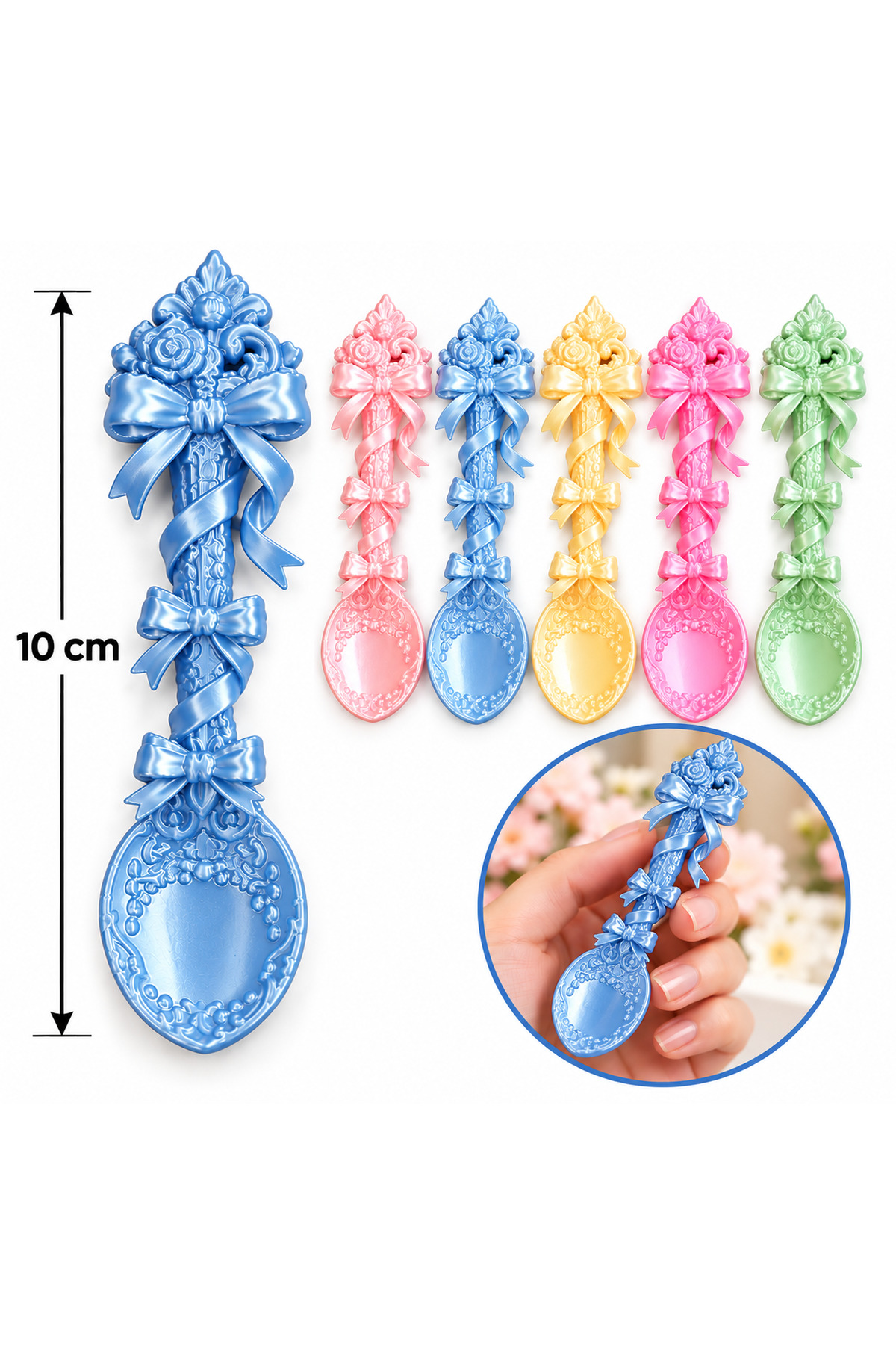 Dekoratif Çiçekli Kaşık – Kurdele Süslemeli 3D Baskı Hediyelik Mutfak Dekoru